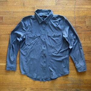 Eddie Bauer Classic Fit Long Sleeve Button Up‎ Shirt Women Medium Gray Travel